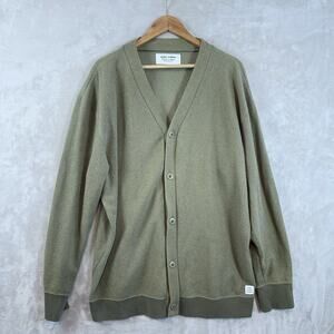 Banks Journal Made In Japan Waffle Knit Cardigan Men's XL Olive Cabincore Cozy